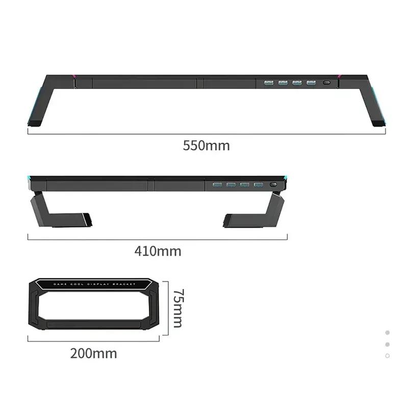 Aluminum Laptop Monitor Stand with 4 USB Ports Keyboard Storage Space Bar Fast Charging USB 3.0 Screen Holder for PC