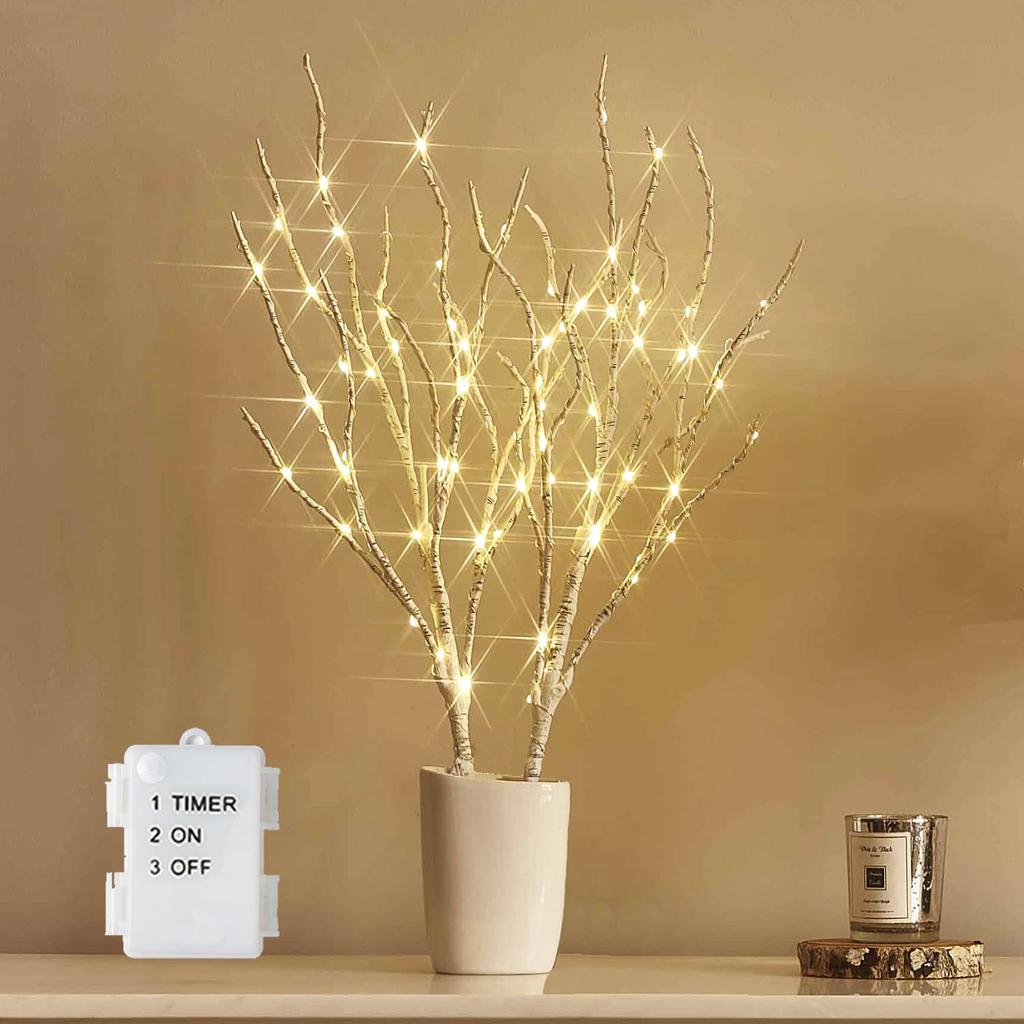 Hairui Birch Branch with LED Illumination, 45cm Tall, Tabletop Light, Nordic Style, White (Vase Not Included)