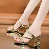 Summer New Women's Sandals and Slippers with Medium Heel Thick Heel Women's Slippers with Open Toe High Heel Rhinestones