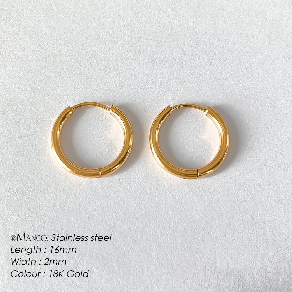 EMANCO 12/14/18MM Stainless Steel Ear Buckle for Women Simple Classic Small Steel Earrings Stud Thin Hoops Earrings Jewelry Gift