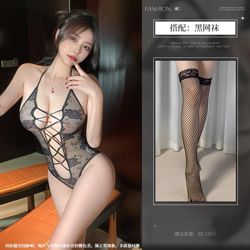 Sexy neck free lace onesie waist perspective temptation empty tight sexy lingerie women