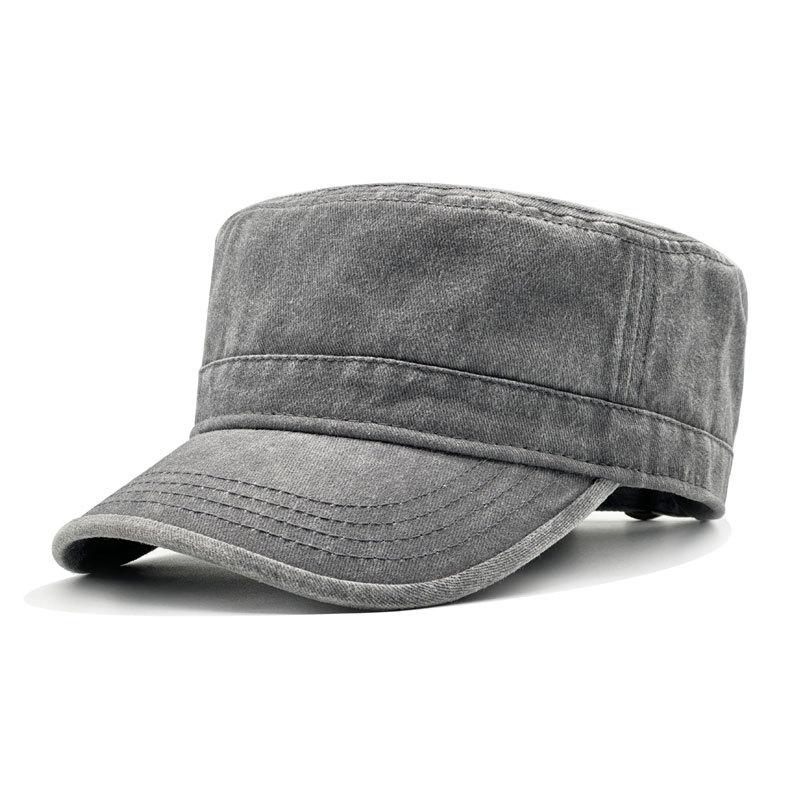 Big Size Cotton Flat Top Military Cap Spring Summer Washed Distressed Pure Cotton Baseball Cap Outdoor Sunscreen Trainee Hat