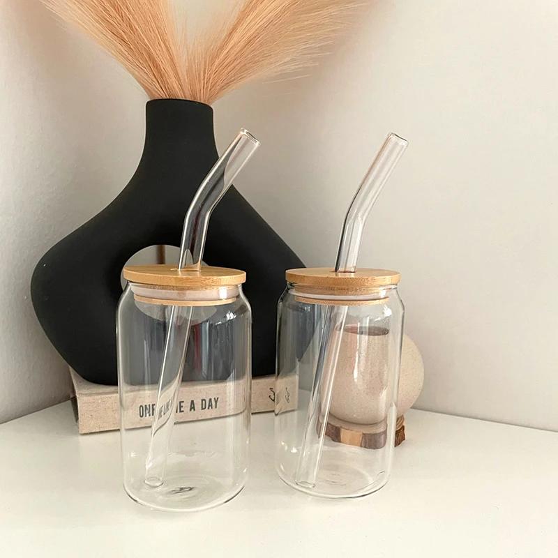550ml/350ml Glass Cup With Lid and Straw Transparent Bubble Tea Cup Juice Glass Beer Can Milk Mocha Cups Breakfast Mug Drinkware
