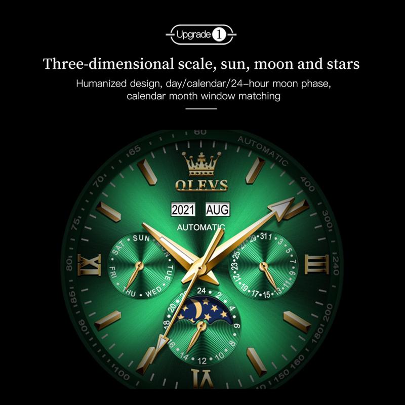 OLEVS 6633 с подарочной коробкой Роскошные автоматические механические часы Водонепроницаемые мужские часы