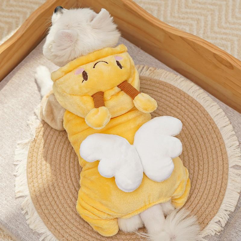 Warm Fleece Pet Pajamas Dogs Cats Winter Four-Legged Outfit Bee Design Soft Cozy