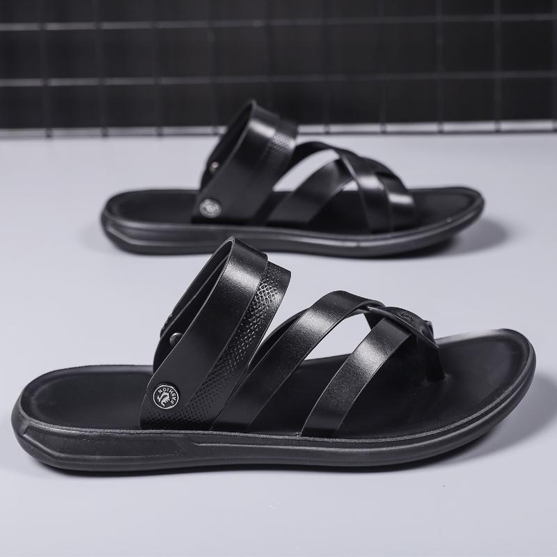 Модные Удобные Мужские Сандалии Однотонные С Открытым Носком Мужские Кожаные Сандалии Новые Шлепанцы Пляжные для Мужской Обуви 2025