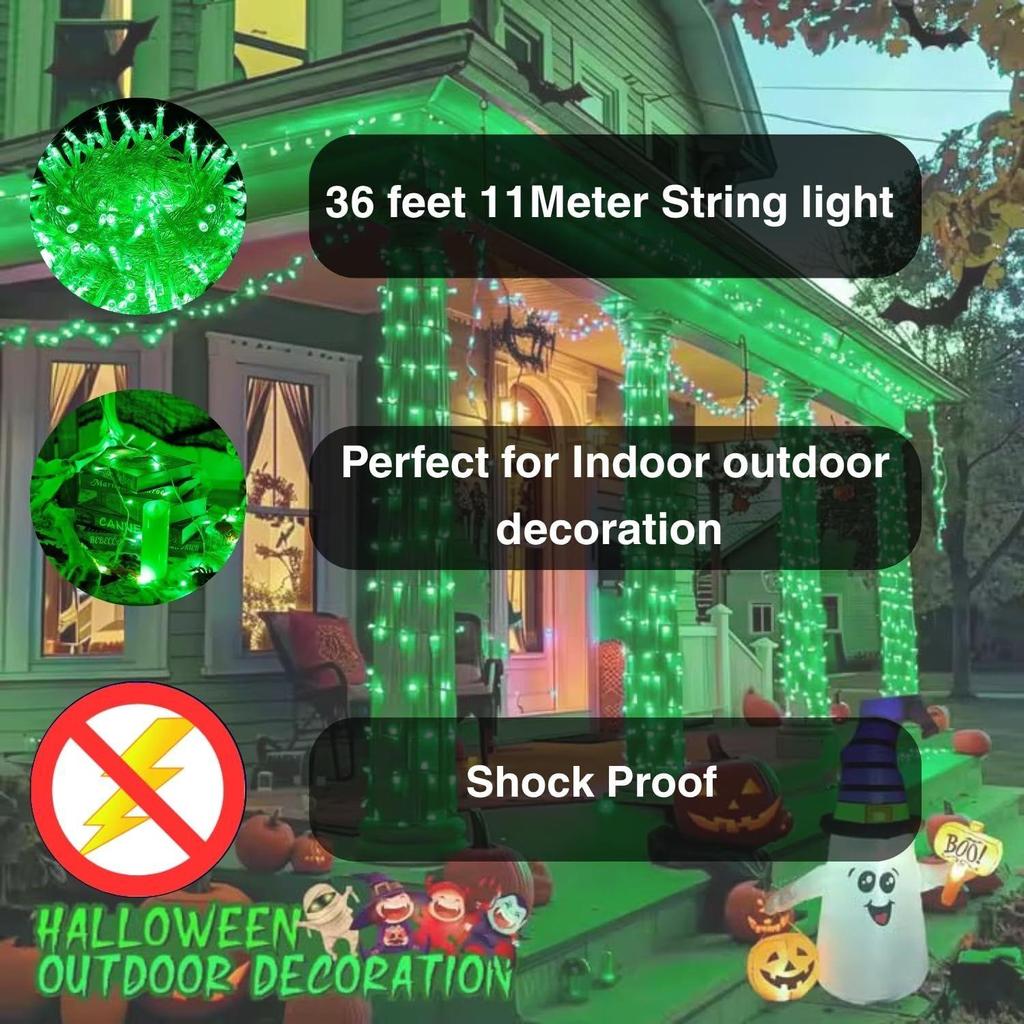 36 Ft Green LED Pixel String Lights Copper Wire Decorative Fairy Lights , Christmas, Wedding, Party, Indoor & Outdoor Home Décor Pack of 3