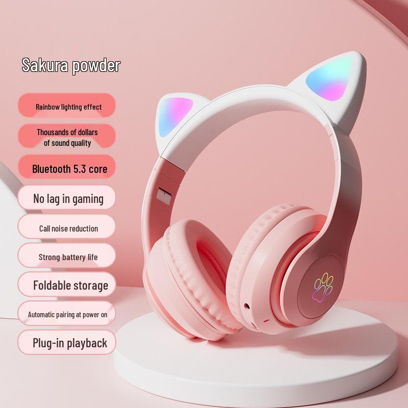 Популярные Bluetooth-наушники с градиентом и кошачьими ушками, милые и модные, с долгим сроком службы батареи для беспроводных занятий спортом и игр.