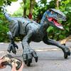 Grey-Electric Remote Control Dinosaur Raptor Velociraptor Toys Walking Light Model Animal