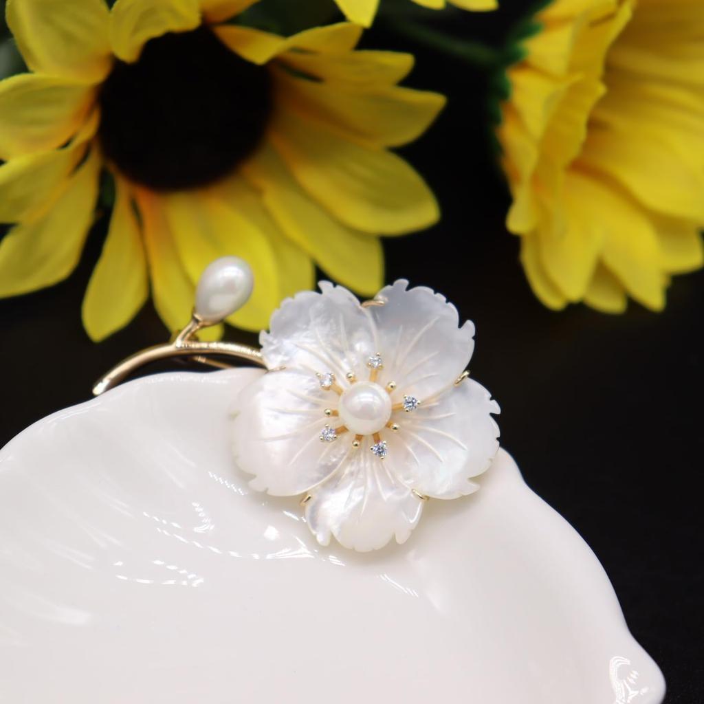 Жемчуг вишневый цвет циркон натуральный ракушка цветок подарок для женщин, например, входной сундук Поставляется с подарочным футляром брошь, корсаж, свадьбы,