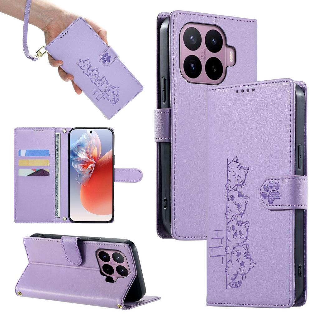 Embossed Cat Phone Case with Magnetic Stand for OnePlus 13R and 15