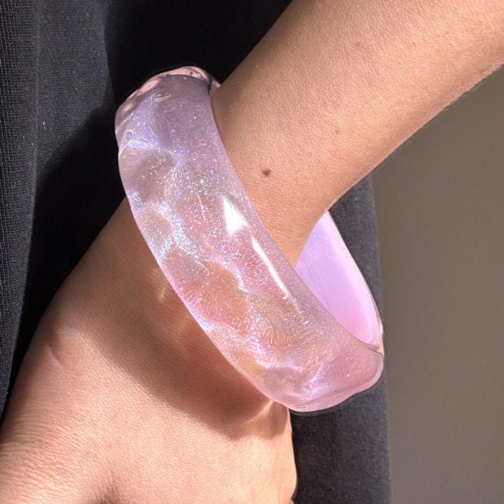 Wave Jelly Color Wide Bracelet Bohemian Retro  Hand Ring Exaggerated Glitter Acrylic Bangle  Girls
