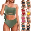 Fashion Women One-shoulder Strappy Bikini Suit Sexy Casual Split Swimsuit