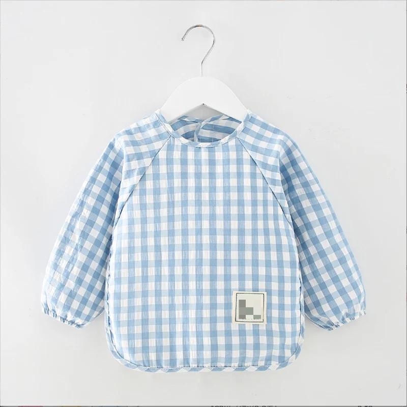 Летний детский пищевой комбинезон Водонепроницаемая одежда слюнявчики для мальчиков девочек Детская одежда Не требующий стирки фартук хлопковые клетчатые безрукавные слюнявчики