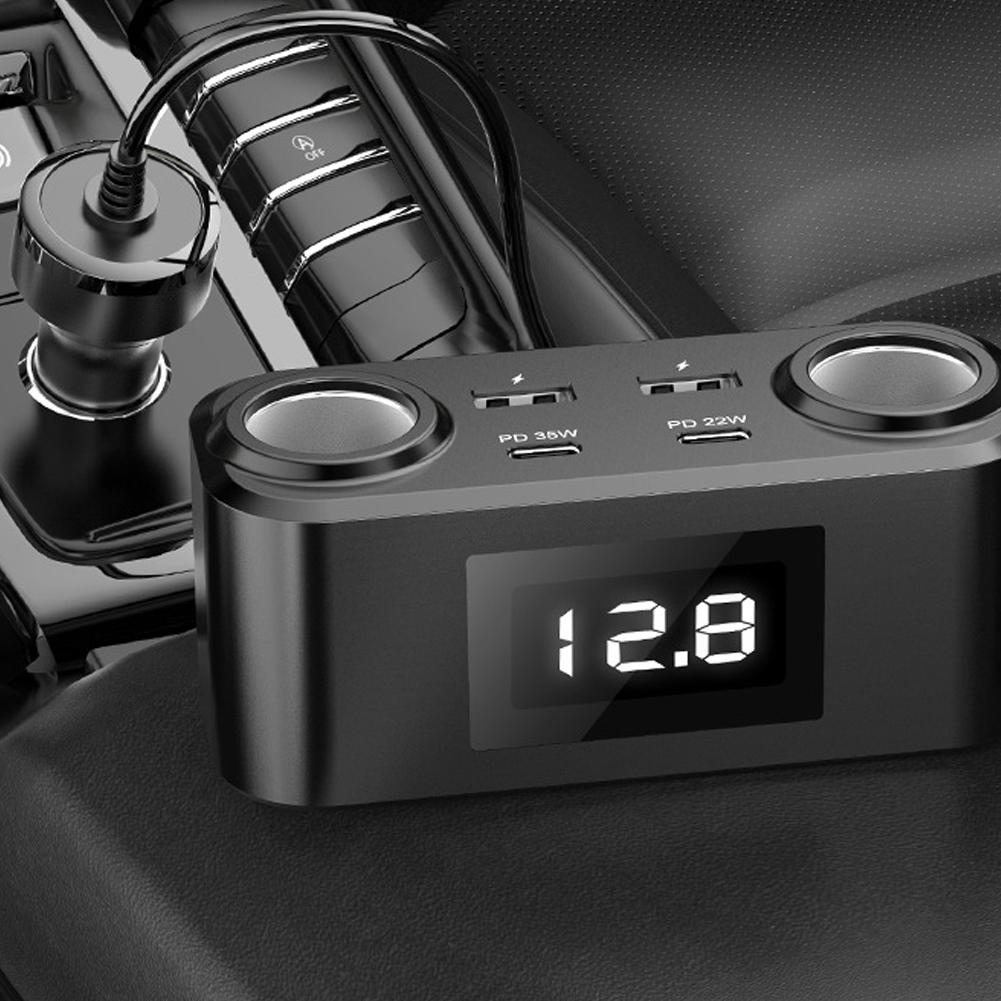 Автомобильные зарядные устройства PD+QC3.0 Адаптер быстрой зарядки 2 гнезда Разветвитель питания 12 24 В со светодиодной индикацией напряжения для автомобиля, грузовика, внедорожника
