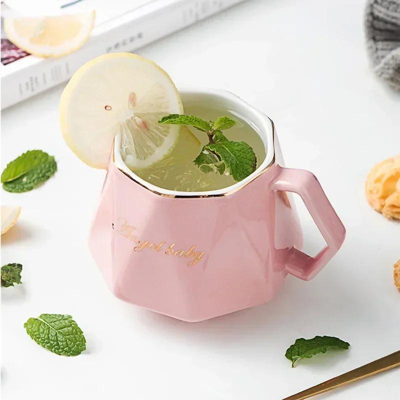 Nordic Personalized Ceramic Mug Diamond Shape Geometric Coffee Cup with Handle Breakfast Oatmeal Milk Cups Home Office Drinkware