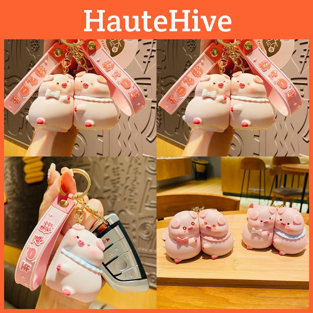 Adorable Cartoon Pig Keychain Set Cute Pvc Key Ring For Couples And Friends