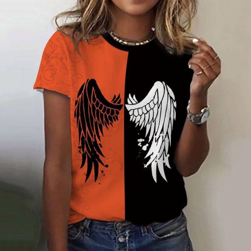 Fashion Tshirt Womens Sleeve Short Female Tops 3d Wings Print Casual T Shirt For Women Pullover Summer Clothes Oversized Tees