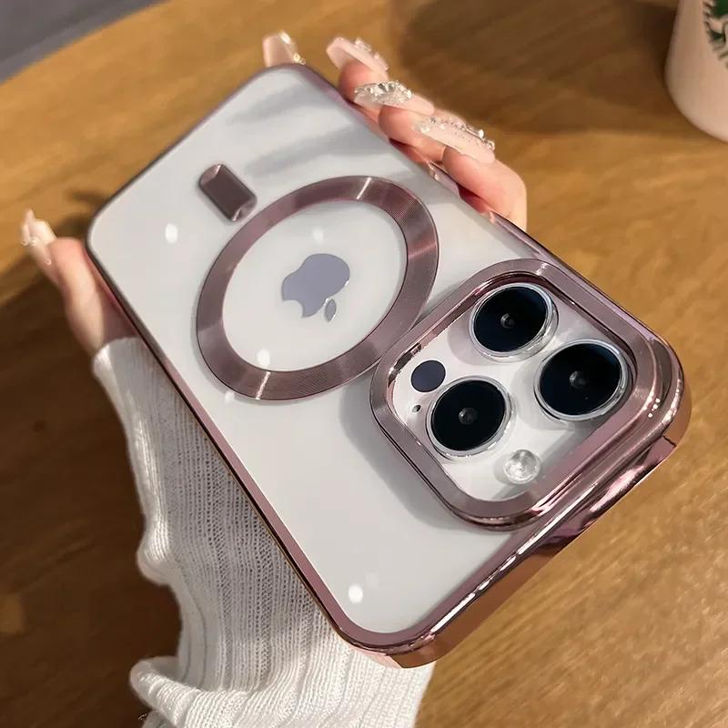 Прозрачный чехол для телефона с покрытием для iPhone 15 14 13 12 11 Pro Max Plus для магнитного Magsafe с беспроводной зарядкой, мягкий силиконовый чехол