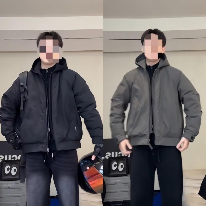 Mens Solid Color Hooded Cotton Jacket Warm Casual Winter Coat Fashion Versatile Loose Fit