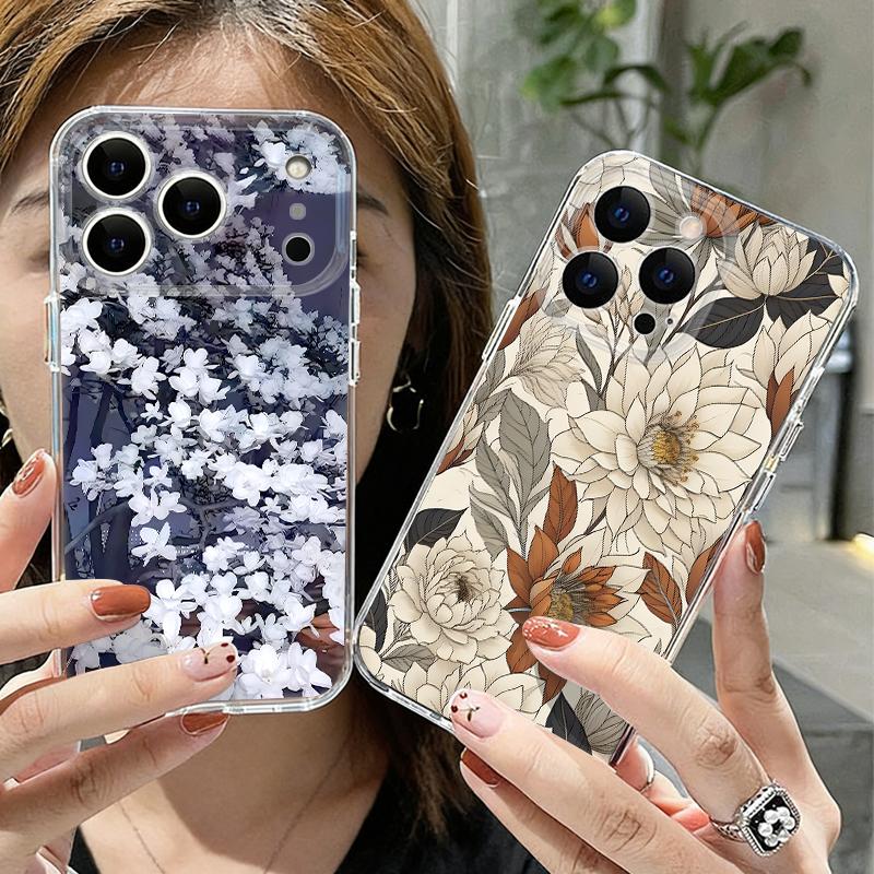 Ретро Цветочный Узор Чехол Для iPhone 17 Pro Max Чехол iPhone 16 15 14 13 Pro Max 11 Прозрачный ТПУ Силиконовый Мягкий Чехол