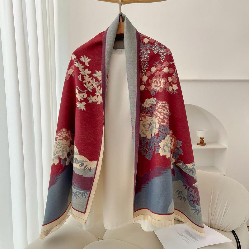 Luxury Brand Cashmere Women Floral Scarf Winter Warm Shawl and Wrap Bandana Pashmina Female Foulard Square Thick Blanket Poncho