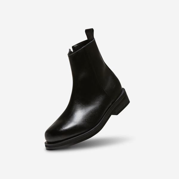 Custom Aid 4cm Cowhide Bold Square Toe Zipper Boots Aiden-CR0061