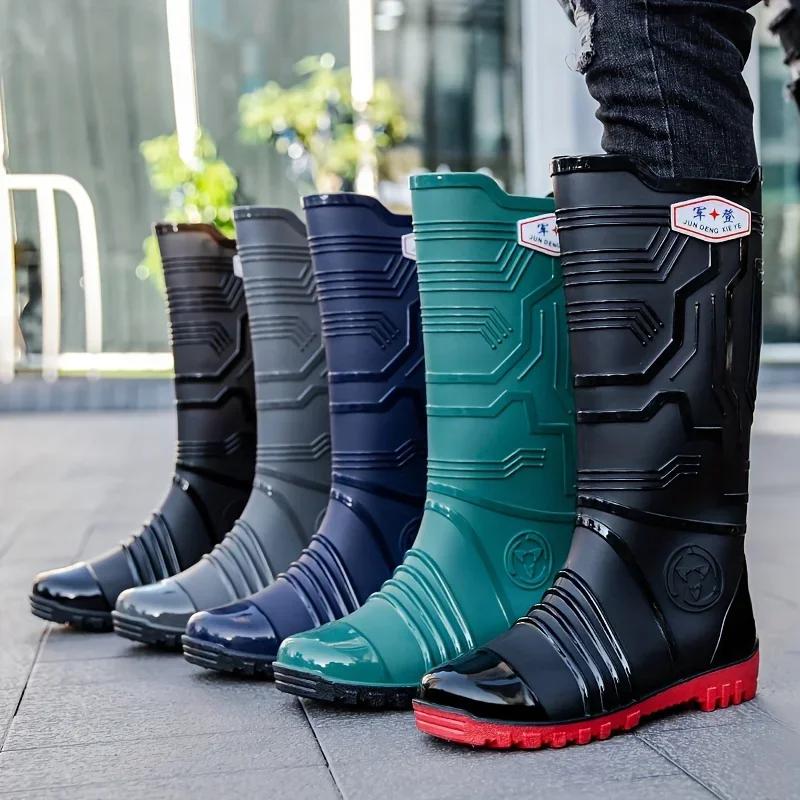 MEN'S High Quality PVC Waterproof Rain Boots Comfortable Non-slip Durable Garden Shoes Chunky Fishing Outdoor Activities Shoes