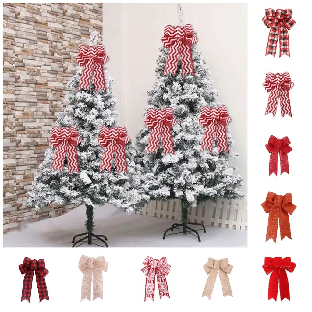 Christmas Decorations Red Plush Striped Burlap Bow Festive Holiday Wreath And Tree Ornament