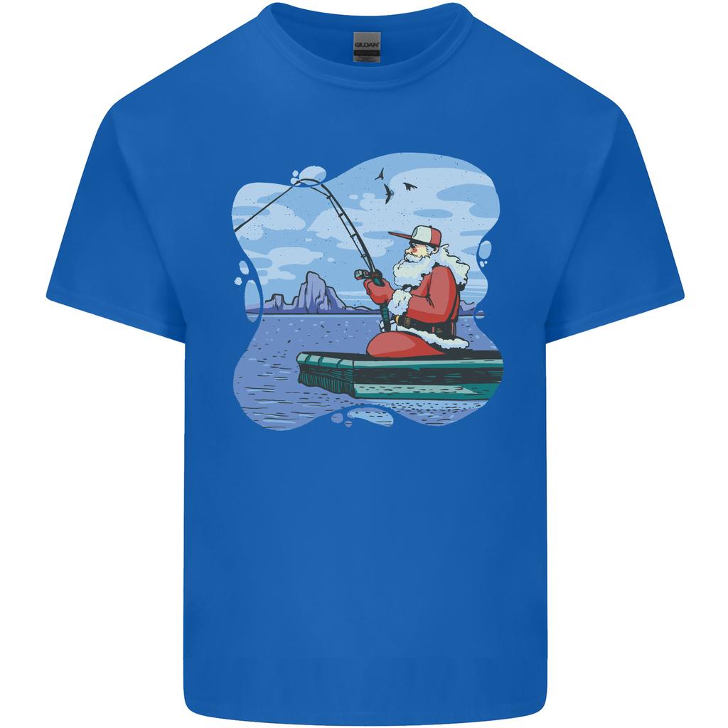 Santa Claus Fishing on a Pier Christmas Unisexs Light Cotton TShirt