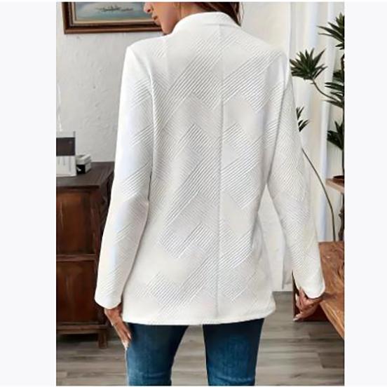 Весна Осень Зима Мода Однотонный Фактурный Двубортный Кардиган Декоративный Внутренний Карман Длинные Рукава