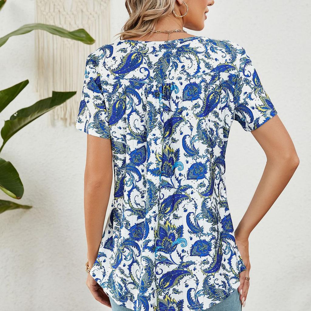 Летняя женская футболка на шнурке и пуговицах, свободный топ с короткими рукавами и принтом «парусник»