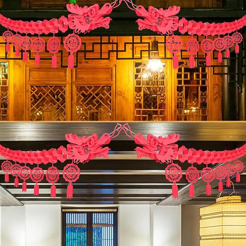 Chinese New Year Decorations 2024 Banner Chinese Dragon Decorations Banner with 12 Lucky FU Charms Lunar New Year Party Favors