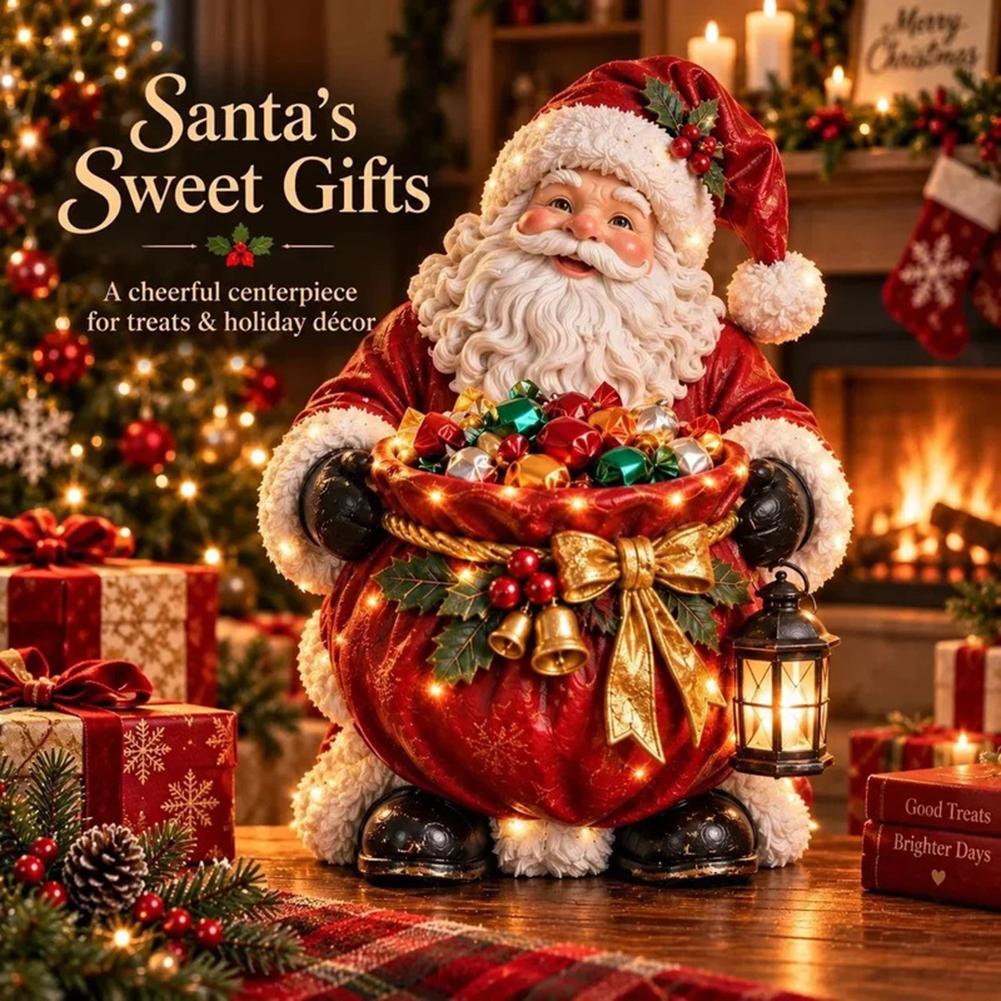 Christmas Candies Bowl For Table Resin Tabletop Santas Figurine With Sweets Bowl Holiday Snack Serving Dish Desktop Ornament
