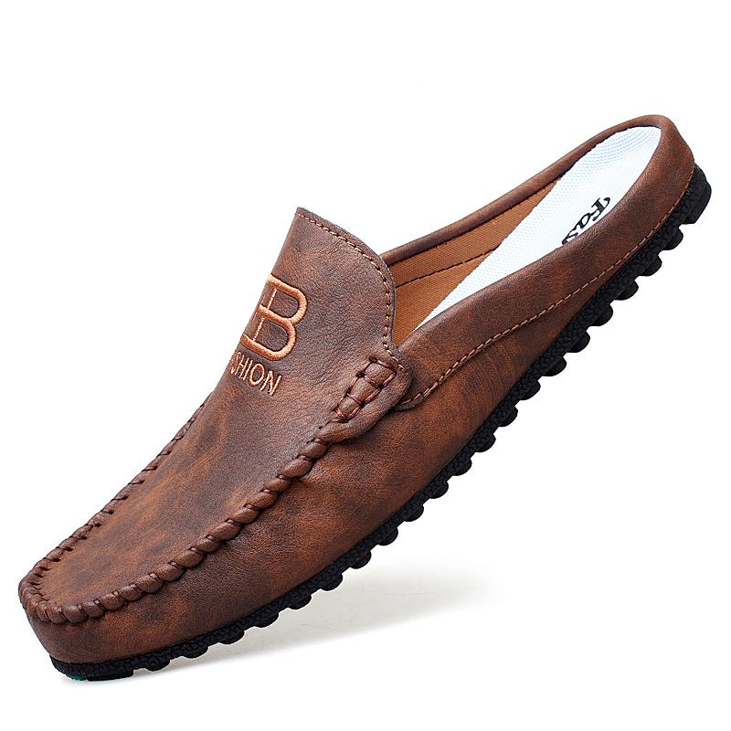 Летние полуботинки для мужчин мюли дизайнерские мужские шлепанцы кожаные полусабо повседневная обувь без задника лоферы тапочки мужские туфли для вождения