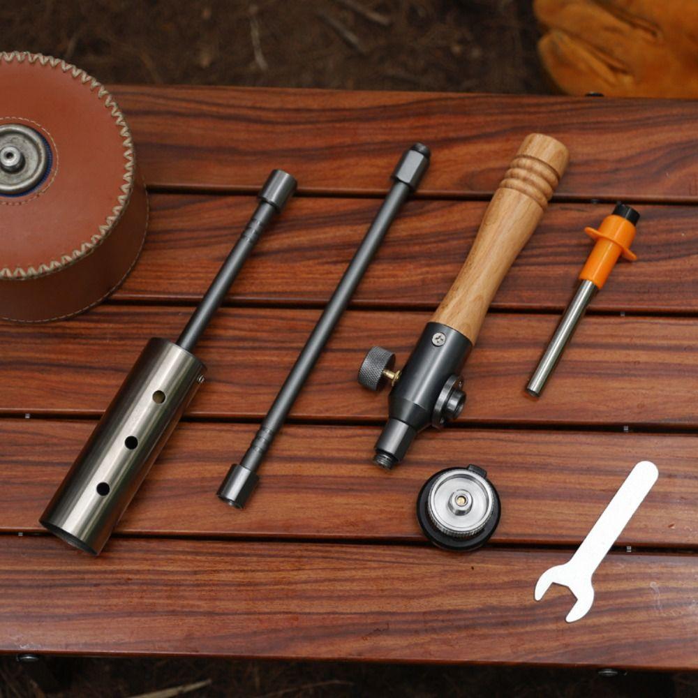 Timber Handle Long Flamethrower Three-stage Flame Lighter Fuel Burner Lighter Fire Starting