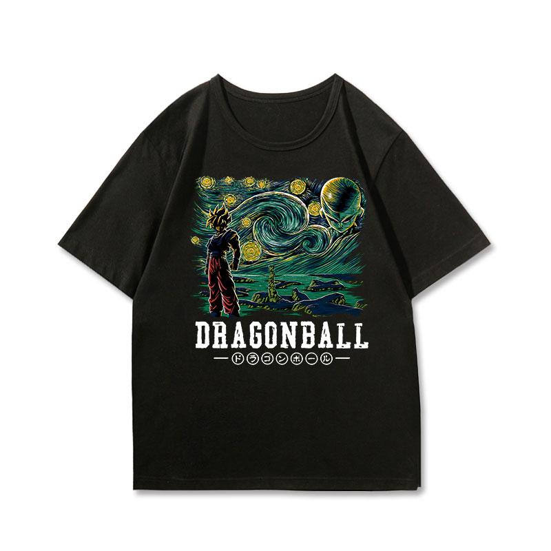 Dragon Ball Звездное небо Стиль масляной живописи Короткий рукав Супер Огонь Чувство Популярный Анимация Одежда Летний Спорт Отдых Топ