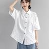 Летняя жаккардовая белая рубашка с короткими рукавами для женщин Летний корейский выпуск студенческий вестерн короткий рукав топ модный