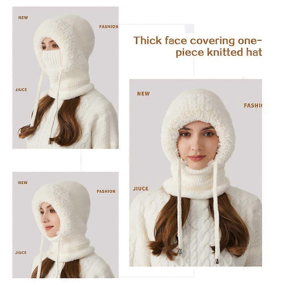 3 in 1 Women's Knitted Hat Face Mask Scarf, Thick Plush Hat, Winter Windproof Ski Warmth for Outdoor Sports