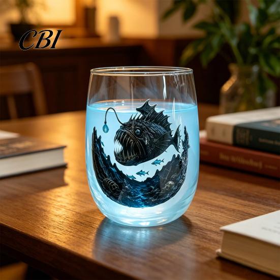 Coastal Style Beverage Serving Set Pirate Theme Stemless Wine Glass, 425ml Capacity, Marine Inspired Design Handmade Borosilicate Glass Cups