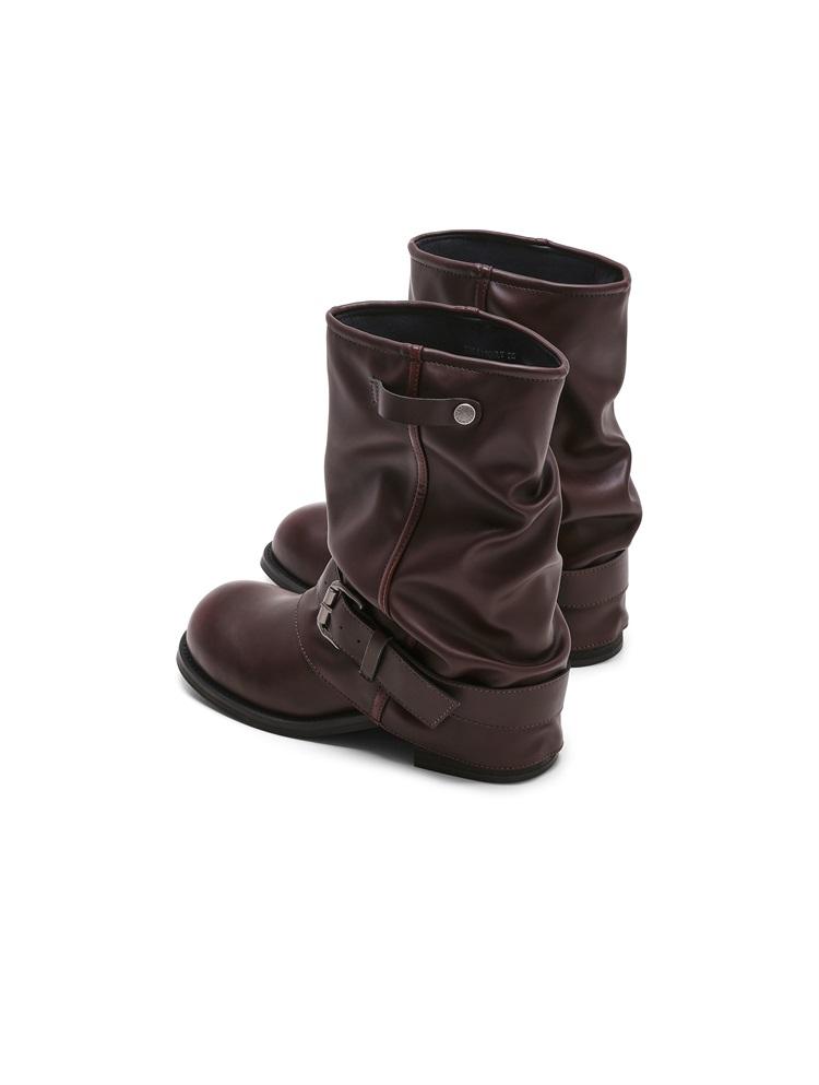 Saturday Vintage Belt Buckle Mid Leg Pants Tube Boots for Women
