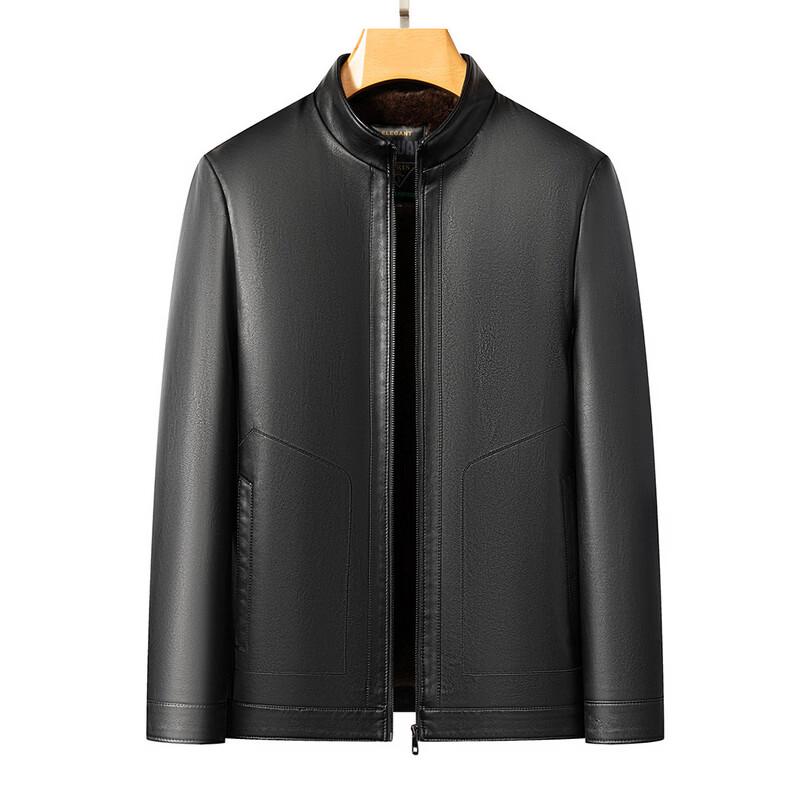 ROMON Men's Winter Hooded Faux Leather Jacket with Fleece Lining