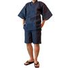 Kyoto Kimono Yuzen Men's Jinbei Kimono Set, Cool, Comfortable, and Soft for Summer (M, Navy with Fine Stripes)