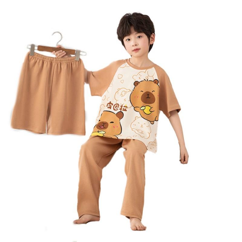 Boys Cotton Pajama Set Short Sleeve Long Pants Shorts Sleepwear Kids Ages 8