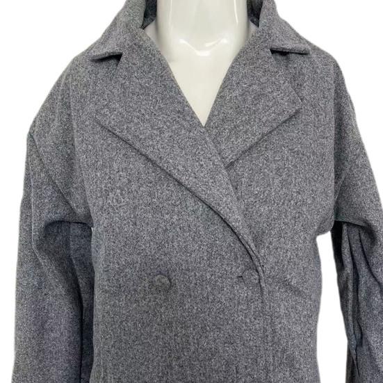 Men Winter Lapel Long Sleeve Coat Double Breasted Pockets Solid Color Warm Woolen Outwear Streetwear