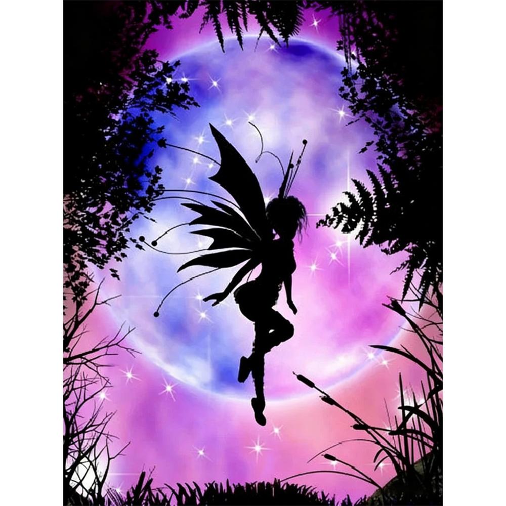 Disney 5D DIY Diamond Painting Elf Silhouette Illustration Full Round Diamond Mosaic Cartoon Cross Stitch Art Painting for Home Decoration