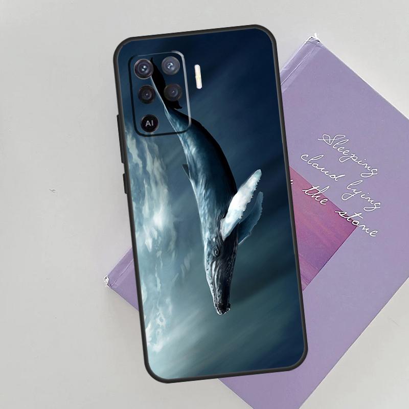 Красивый чехол-картина с синим китом для Oppo A15 A16 A17 A52 A72 A76 A96 A74 A94 A53 A54S A57S A58 A78 A98 A77