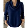 2026 Womens Solid Color Long Sleeve Knit Sweater Loose Fit U-Neck Casual Pullover