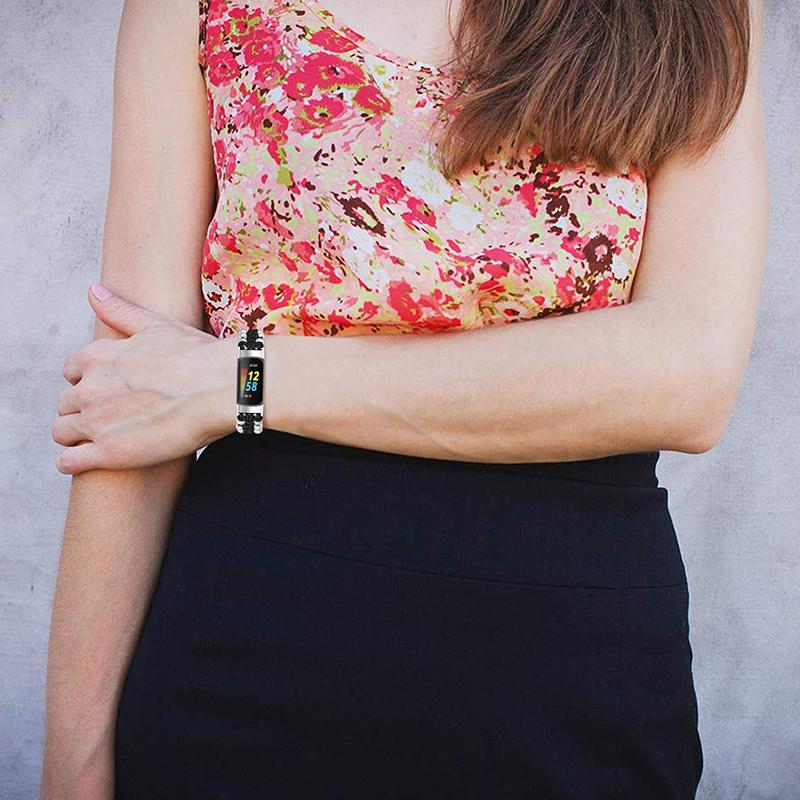 For Fitbit Charge 6/5 Easy Adjustment Stylish Watch Band Pearl+Nylon Woven Replacement Wrist Strap