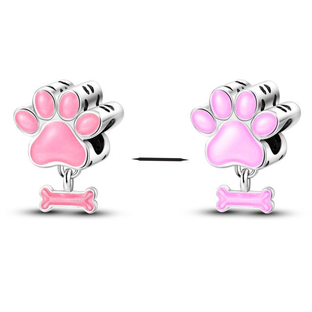 Стерлингового Серебра 925 пробы, милый кот, коллекция подвесок, бусины с принтом лапы, кулон, подходит для милого модного браслета «сделай сам», подарок для женщин, ювелирные изделия